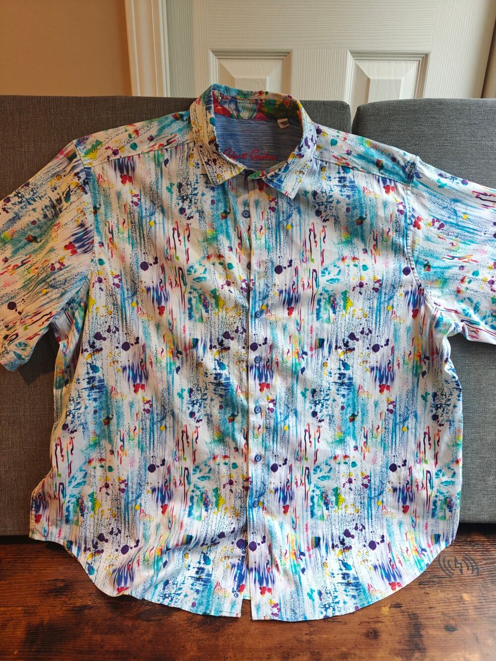 Robert Graham Short Sleeve Button Down Shirt 2XL Paint Splatter Wearable Art
